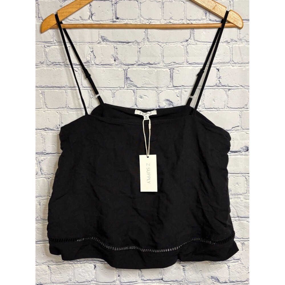 NEW Z SUPPLY La Luz Black Spaghetti Strap Cropped Lightweight Tank Top M